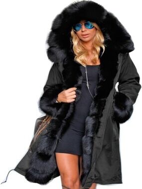 Roiii  Long Down Parka Coat Black 3XL NWT
